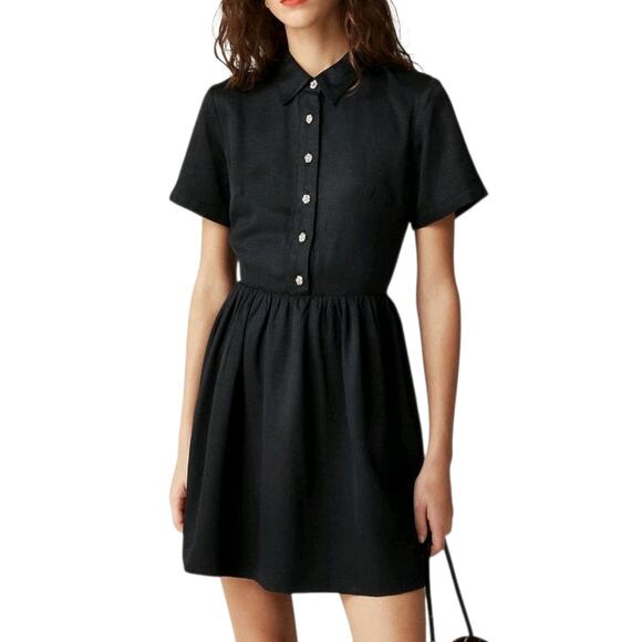 J. Crew Collection Shirtdress With Jewel Buttons Black Mini Short Sleeve Small 6 - Picture 1 of 9